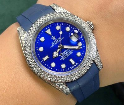 Rolex Submariner 3135 Movement 40mm Blue Face Diamond Bezel Oysterflex Watch